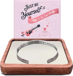 Inspirational Quote Bracelet for Kids Girls Teens - Stainless Steel Cuff with 'Just Be Yourself' Engraving - Music lover Gift,Teen Girl Gifts Trendy Stuff