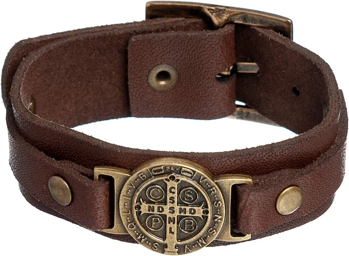 Intercession St Benedict Genuine Leather Protection Bracelet - Made in Brazil