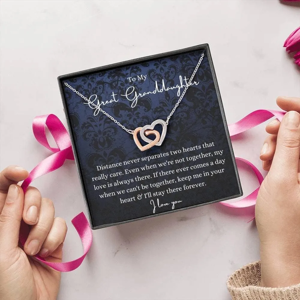 Interlocking Hearts, To My Great Granddaughter Gift For Great Granddaughter Birthday Necklace From Great Grandma/Great Grandpa To Great,Ax278