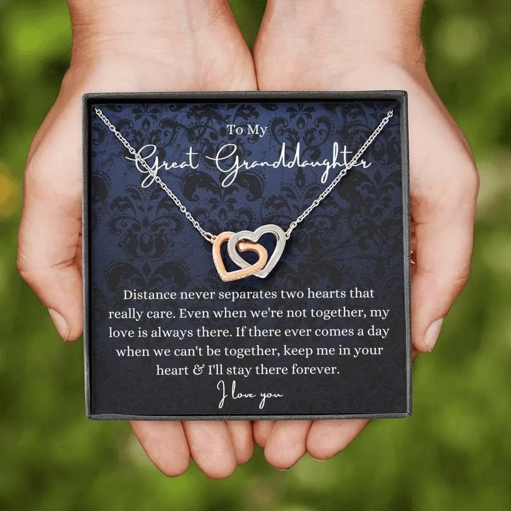 Interlocking Hearts, To My Great Granddaughter Gift For Great Granddaughter Birthday Necklace From Great Grandma/Great Grandpa To Great,Ax278