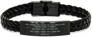 Isaiah 6:8, Then I Heard The Voice Of The Lord, Bible Verse Bracelets, Braided Leather Bracelet, Inspirational Jewelry, Christian Gift, Confirmation Sponsor Gifts, First Holy Communion Baptism Gifts,
