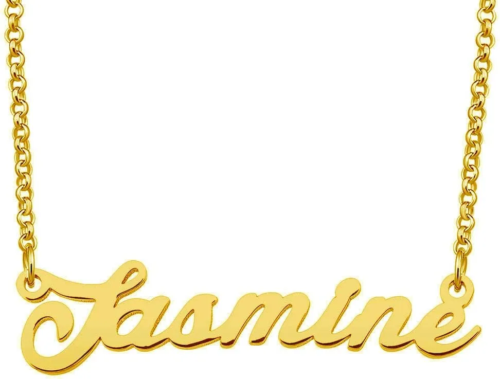 Jasmine Name Necklace Custom Personalized in Gold Plate Gift for Women Couple