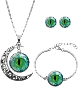 JczR.Y Classic Cat Eyes Crystal Jewelry Sets Dragon Eyes Moon Shape Necklace Bracelet Earrings for Women Fashion Jewelry