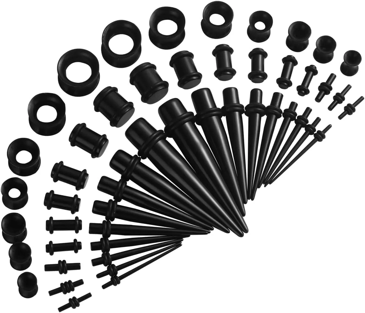 JDXN 102 Pieces Acrylic Ear Stretching Kit Aftercare Jojoba Oil Tapers Plugs Silicone Tunnels Gauges Expander 14G-00G Jewelry 50 Pieces Set Body Piercing Jewelry For Women men