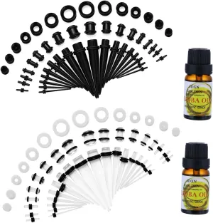 JDXN 102 Pieces Acrylic Ear Stretching Kit Aftercare Jojoba Oil Tapers Plugs Silicone Tunnels Gauges Expander 14G-00G Jewelry 50 Pieces Set Body Piercing Jewelry For Women men