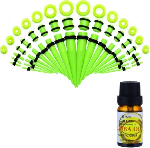 JDXN 50 Pieces Acrylic Ear Stretching Kit   Aftercare Jojoba Oil Tapers Plugs Silicone Tunnels Gauges Expander 14G-00G Jewelry 50 Pieces Set Body Piercing Jewelry