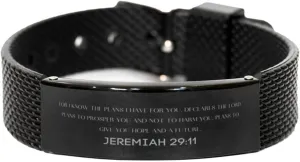 Jeremiah 29:11 Christian Black Shark Mesh Bracelet Gifts, Faith Message Prayer Jeremiah 29:11 Religious Bracelets for Women Men Jeremiah 29:11 Bible Verse Inspirational Mantra Adjustable Bracelet