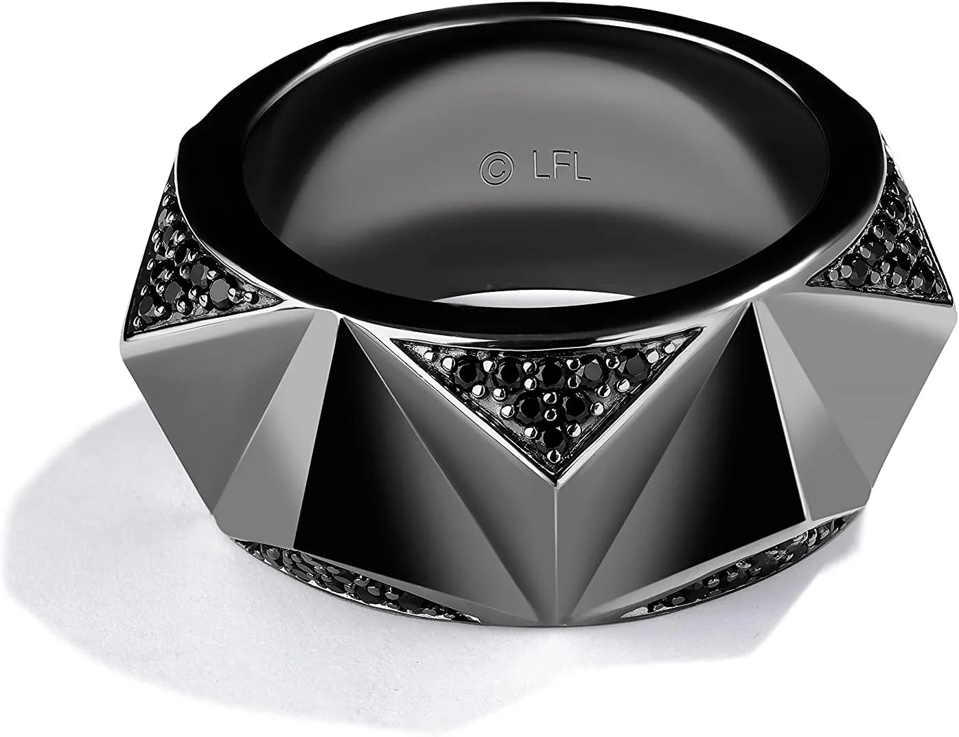 Jewelili Star Wars Fine Jewelry Dark Armor for Men | Silver & Black Rhodium Band | 1/2 Cttw Black Diamonds | Star Wars Gifts for Men | Jewelry with Gift Box