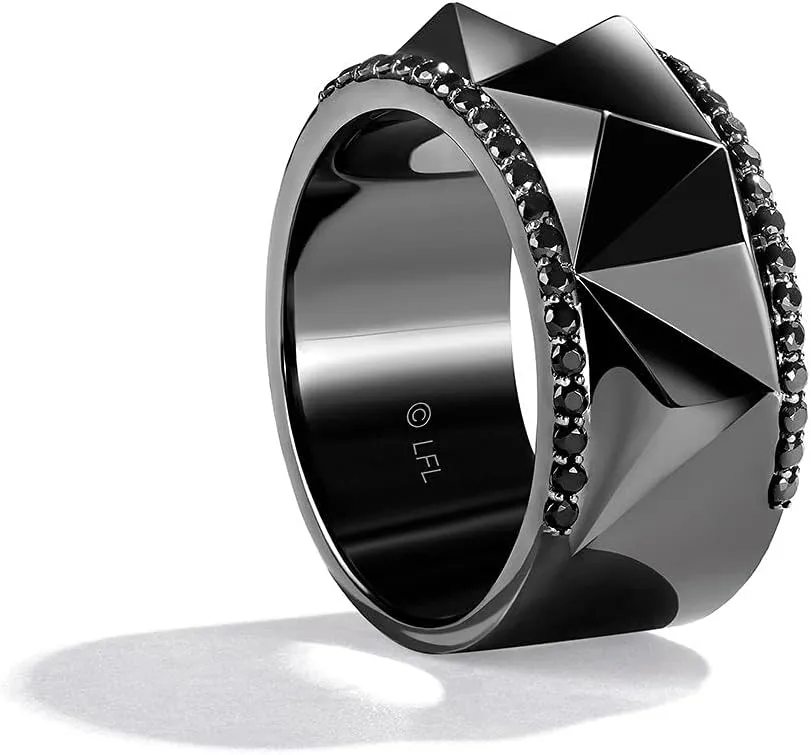 Jewelili Star Wars Fine Jewelry Dark Armor Men's Ring 1/2 Ct.Tw. Black Diamonds Silver with Black Rhodium