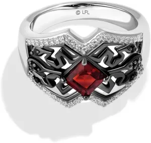 Jewelili Star Wars Fine Jewelry DARTH MAUL WOMEN'S RING 1/5 CT.TW. Black and White Diamonds with Garnet in Sterling Silver with Black Rhodium, Size 8