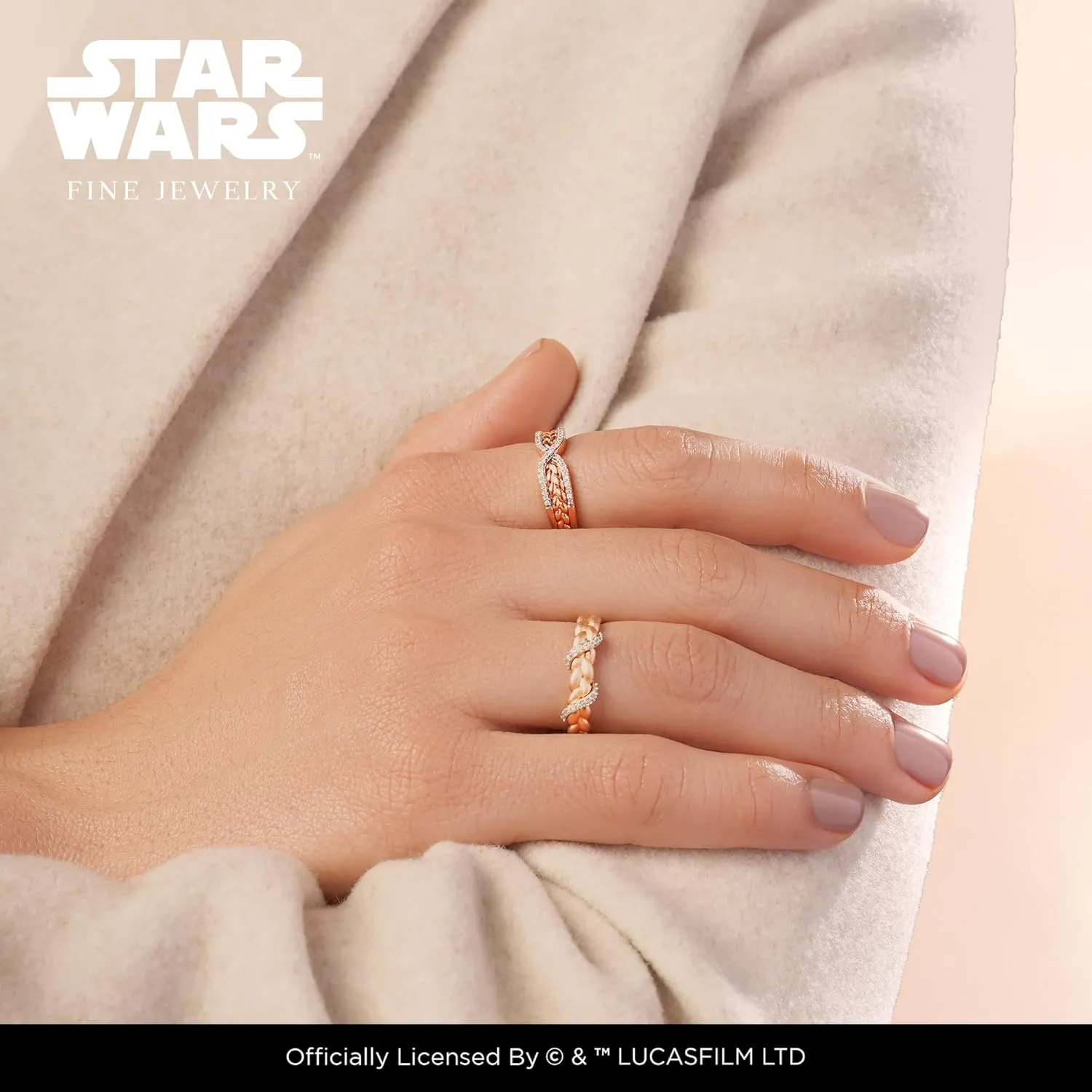 Jewelili Star Wars Fine Jewelry Galactic Royalty Women's Ring 1/10 Ct.Tw. White Diamonds 10K Rose Gold