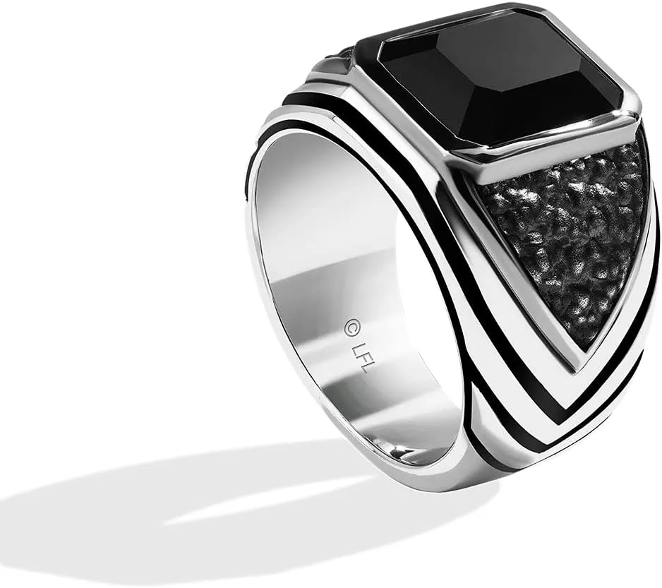 Jewelili Star Wars Fine Jewelry In Carbonite for Men | Silver & Black Rhodium Band | Black Onyx | Star Wars Gifts for Men | Jewelry with Gift Box
