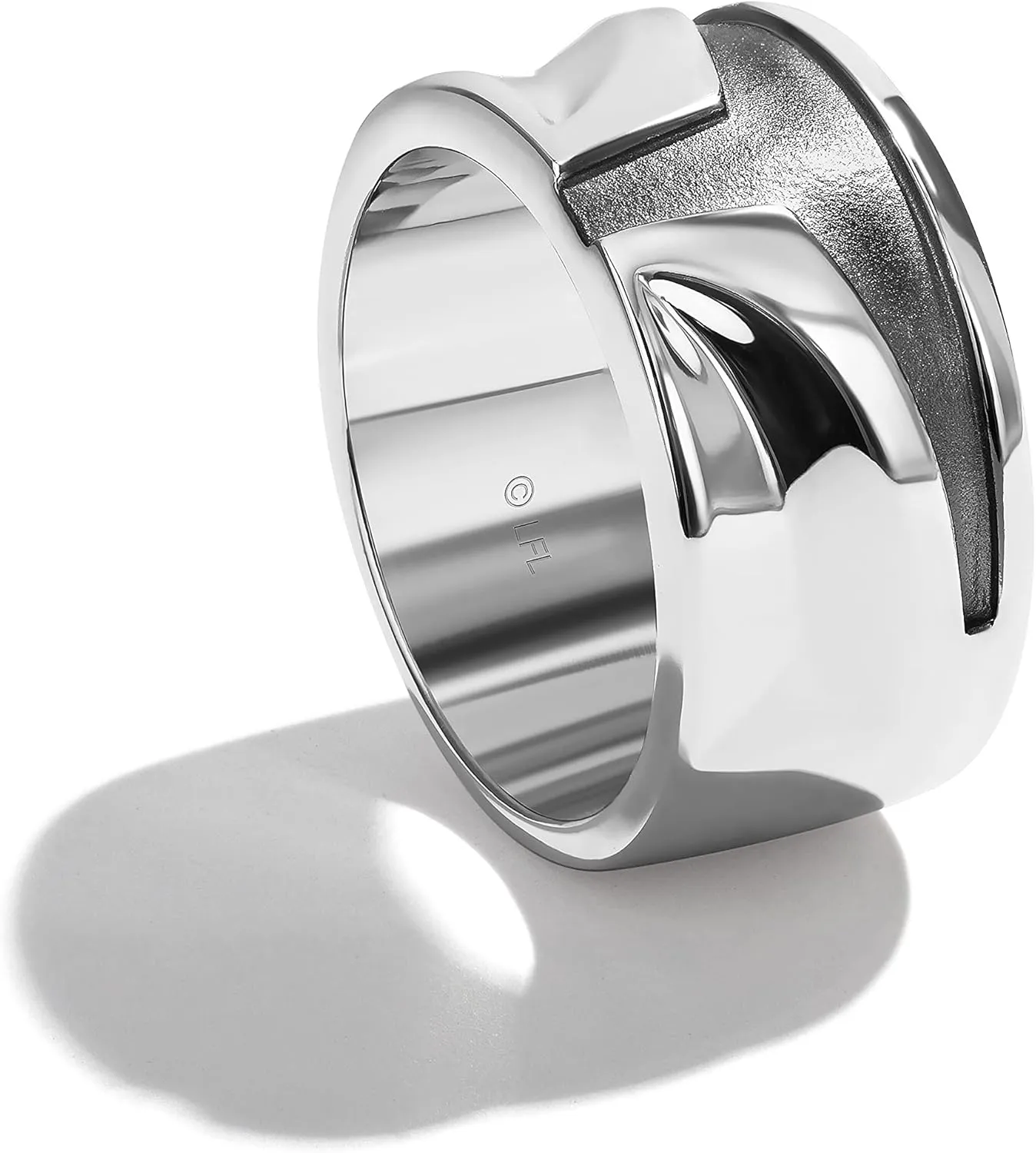 Jewelili Star Wars Fine Jewelry The Mandalorian Ring for Men | Silver & Black Rhodium Band | Star Wars Gifts for Men | Jewelry with Gift Box