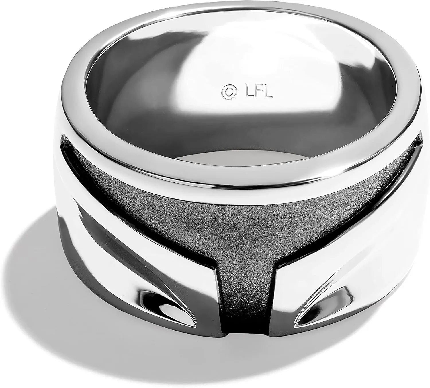Jewelili Star Wars Fine Jewelry The Mandalorian Ring for Men | Silver & Black Rhodium Band | Star Wars Gifts for Men | Jewelry with Gift Box