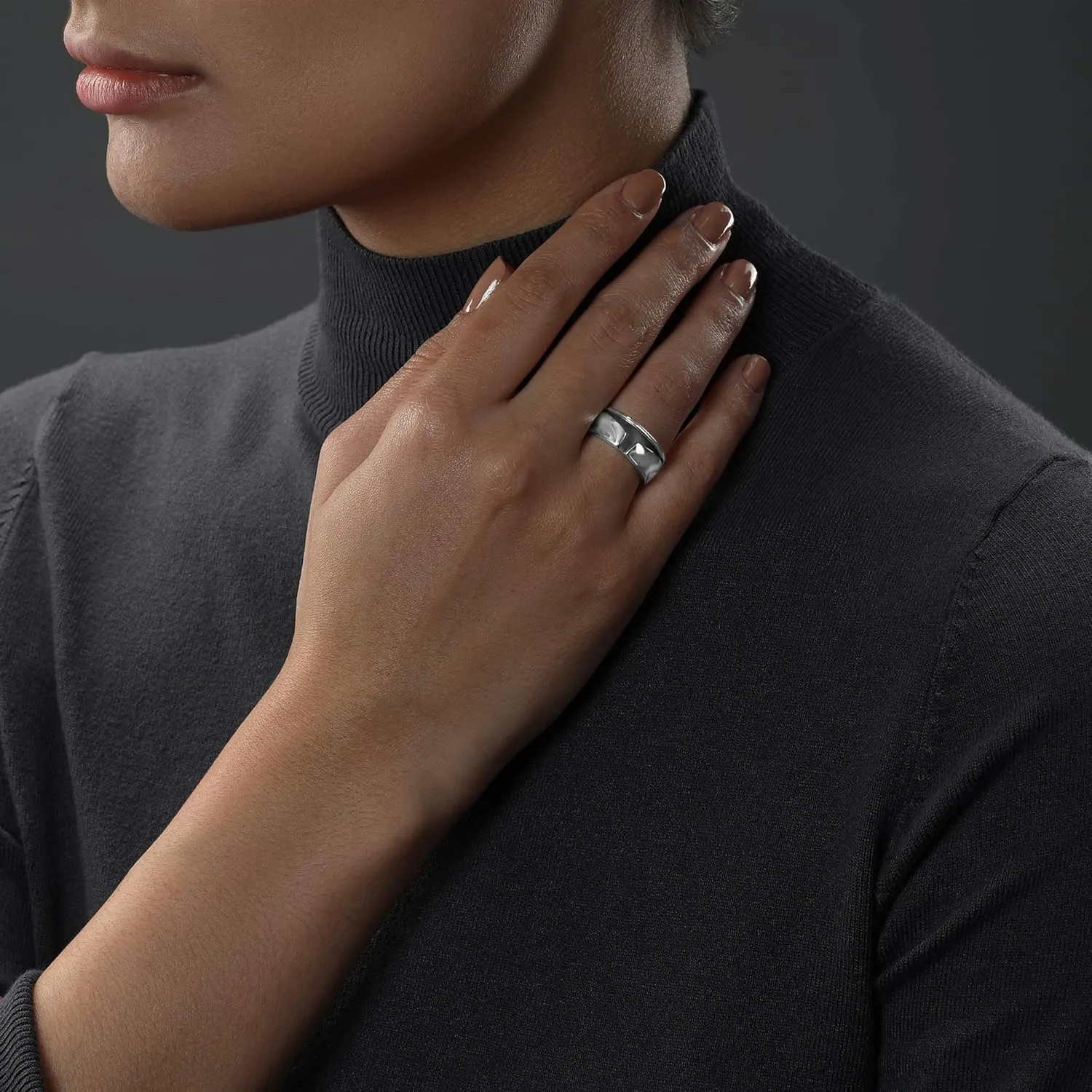 Jewelili Star Wars Fine Jewelry The Mandalorian Ring for Women | Silver & Black Rhodium Band | Star Wars Gifts for Women | Jewelry with Gift Box