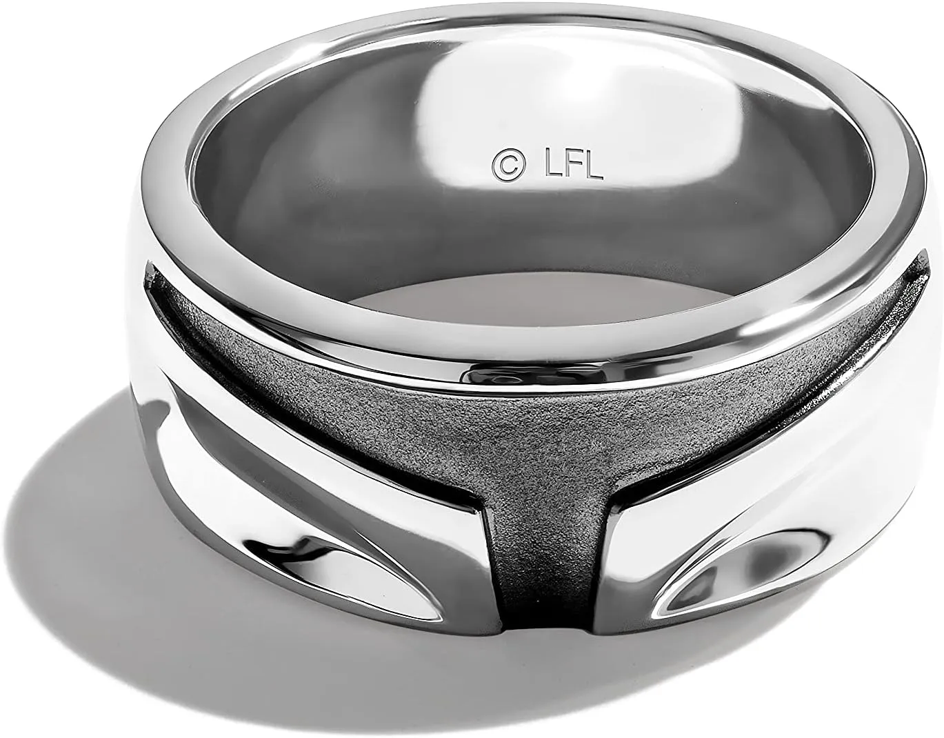 Jewelili Star Wars Fine Jewelry The Mandalorian Ring for Women | Silver & Black Rhodium Band | Star Wars Gifts for Women | Jewelry with Gift Box