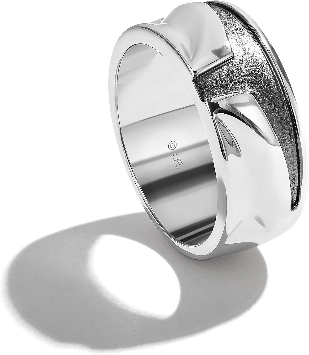 Jewelili Star Wars Fine Jewelry The Mandalorian Ring for Women | Silver & Black Rhodium Band | Star Wars Gifts for Women | Jewelry with Gift Box