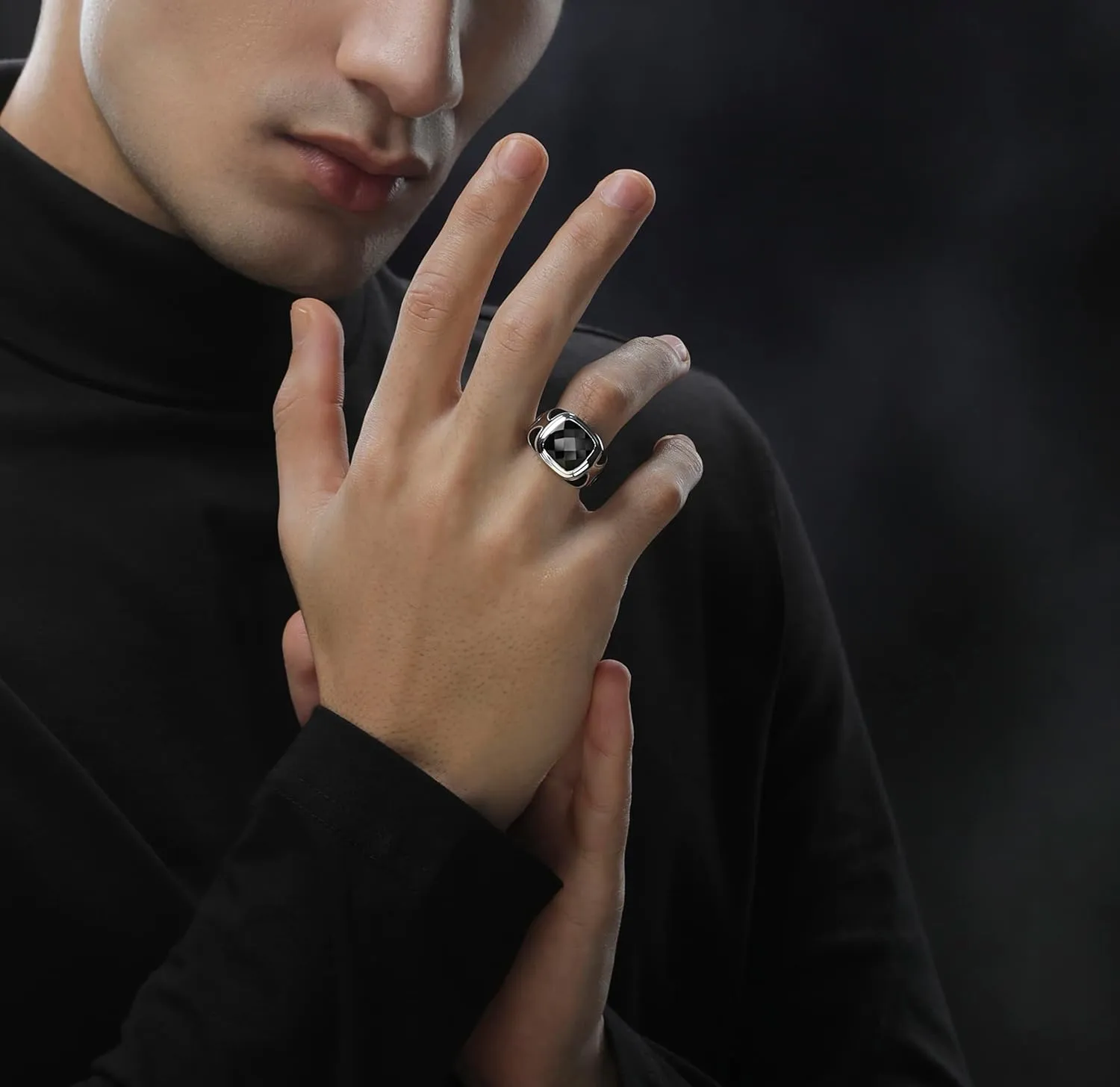 Jewelili Star Wars Fine Jewelry The Stormtrooper Ring for Men | Silver Band | Black Enamel & Black Onyx | Star Wars Gifts for Men | Jewelry with Gift Box
