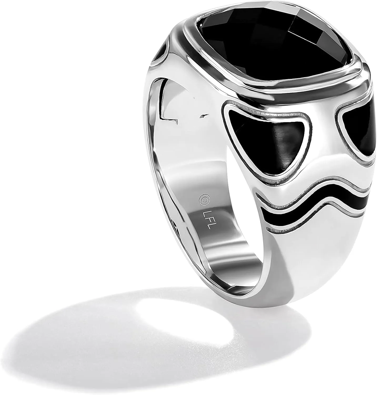 Jewelili Star Wars Fine Jewelry The Stormtrooper Ring for Men | Silver Band | Black Enamel & Black Onyx | Star Wars Gifts for Men | Jewelry with Gift Box