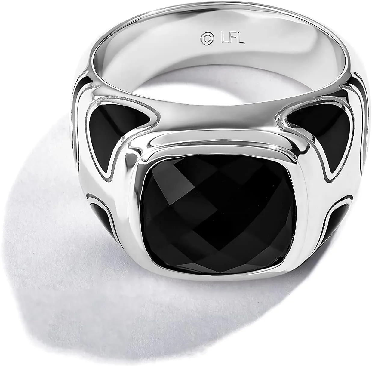 Jewelili Star Wars Fine Jewelry The Stormtrooper Ring for Men | Silver Band | Black Enamel & Black Onyx | Star Wars Gifts for Men | Jewelry with Gift Box