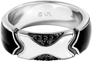 Jewelili Star Wars Fine Jewelry The Stormtrooper Ring for Women | Silver Band | Ceramic & Black Diamond Accent | Star Wars Gifts for Women | Jewelry with Gift Box