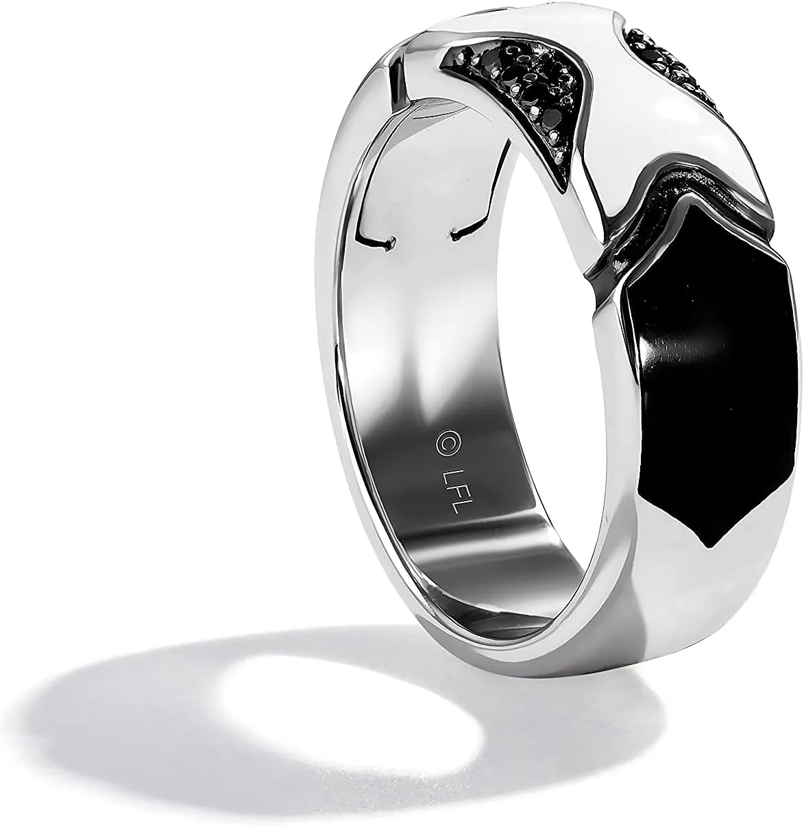 Jewelili Star Wars Fine Jewelry The Stormtrooper Ring for Women | Silver Band | Ceramic & Black Diamond Accent | Star Wars Gifts for Women | Jewelry with Gift Box