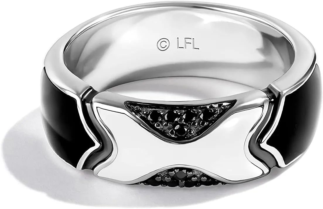 Jewelili Star Wars Fine Jewelry The Stormtrooper Ring for Women | Silver Band | Ceramic & Black Diamond Accent | Star Wars Gifts for Women | Jewelry with Gift Box