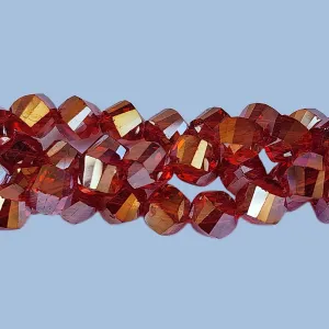 Jewelry Making Crystal Fire polished imported Glass beads Helix Cut AB Shape Red Color Transparent 8mm Size Approximately  40 Beads in a string