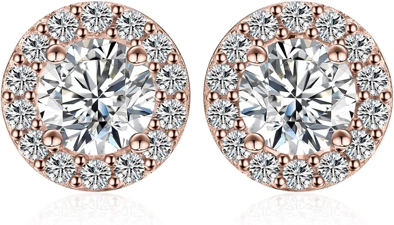 JewelryPalace Classic GRA 1ct Moissanite Halo Stud Earrings for Women, Round Cut 925 Sterling Silver 14k White Yellow Rose Gold Plated Earrings for Her, Simulated Diamond Earrings VVS D-F