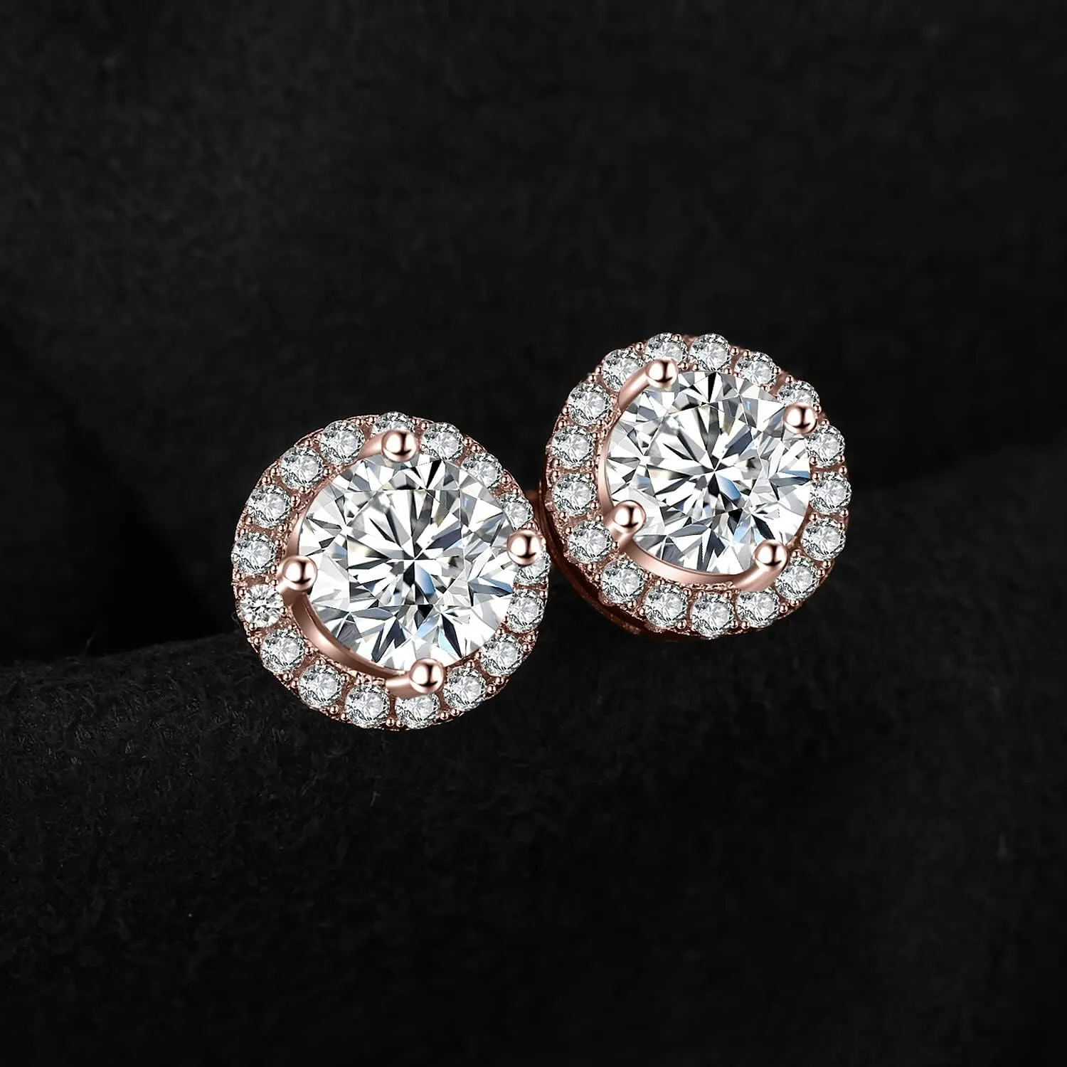 JewelryPalace Classic GRA 1ct Moissanite Halo Stud Earrings for Women, Round Cut 925 Sterling Silver 14k White Yellow Rose Gold Plated Earrings for Her, Simulated Diamond Earrings VVS D-F