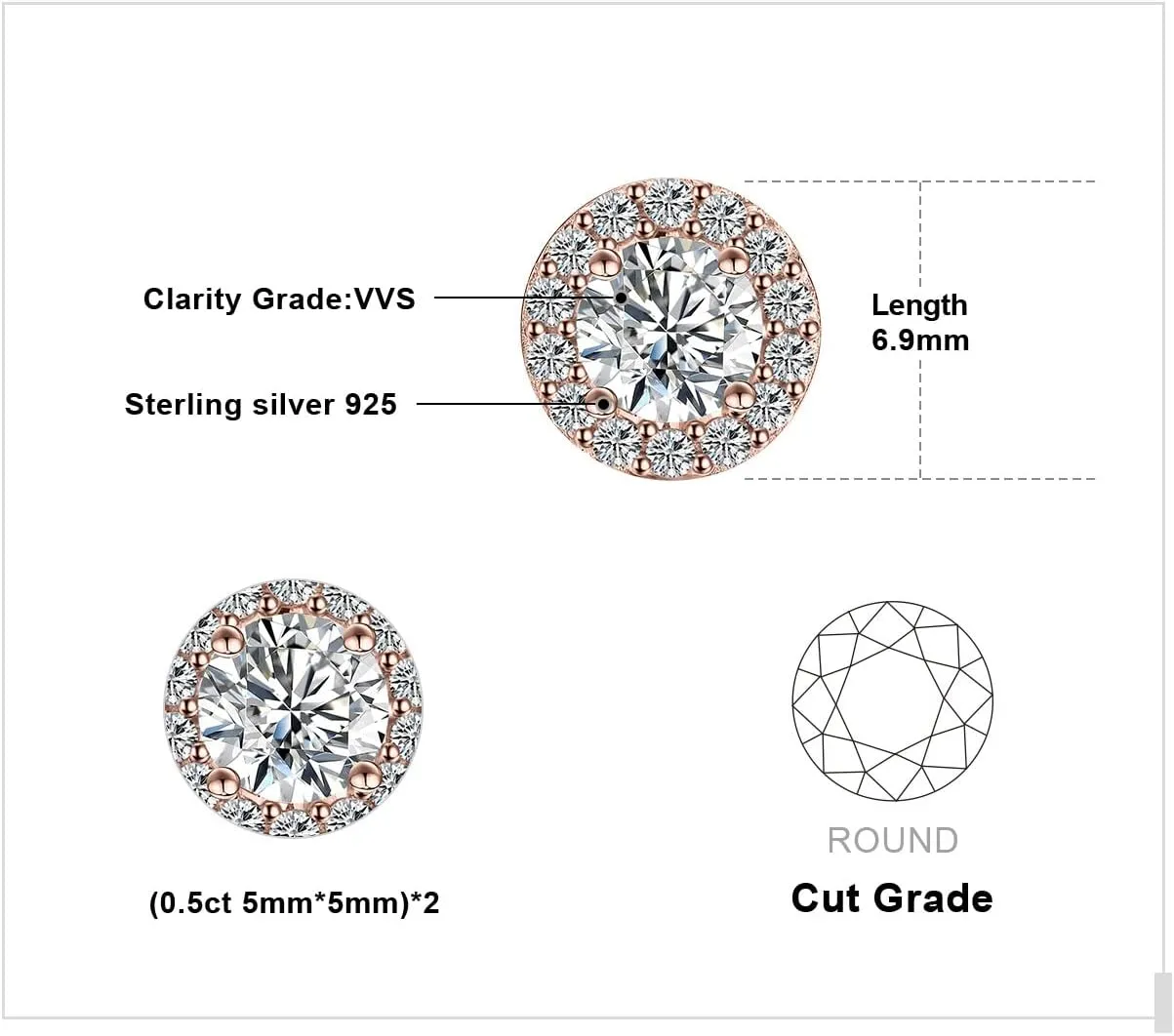 JewelryPalace Classic GRA 1ct Moissanite Halo Stud Earrings for Women, Round Cut 925 Sterling Silver 14k White Yellow Rose Gold Plated Earrings for Her, Simulated Diamond Earrings VVS D-F