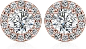 JewelryPalace Classic GRA 1ct Moissanite Halo Stud Earrings for Women, Round Cut 925 Sterling Silver 14k White Yellow Rose Gold Plated Earrings for Her, Simulated Diamond Earrings VVS D-F