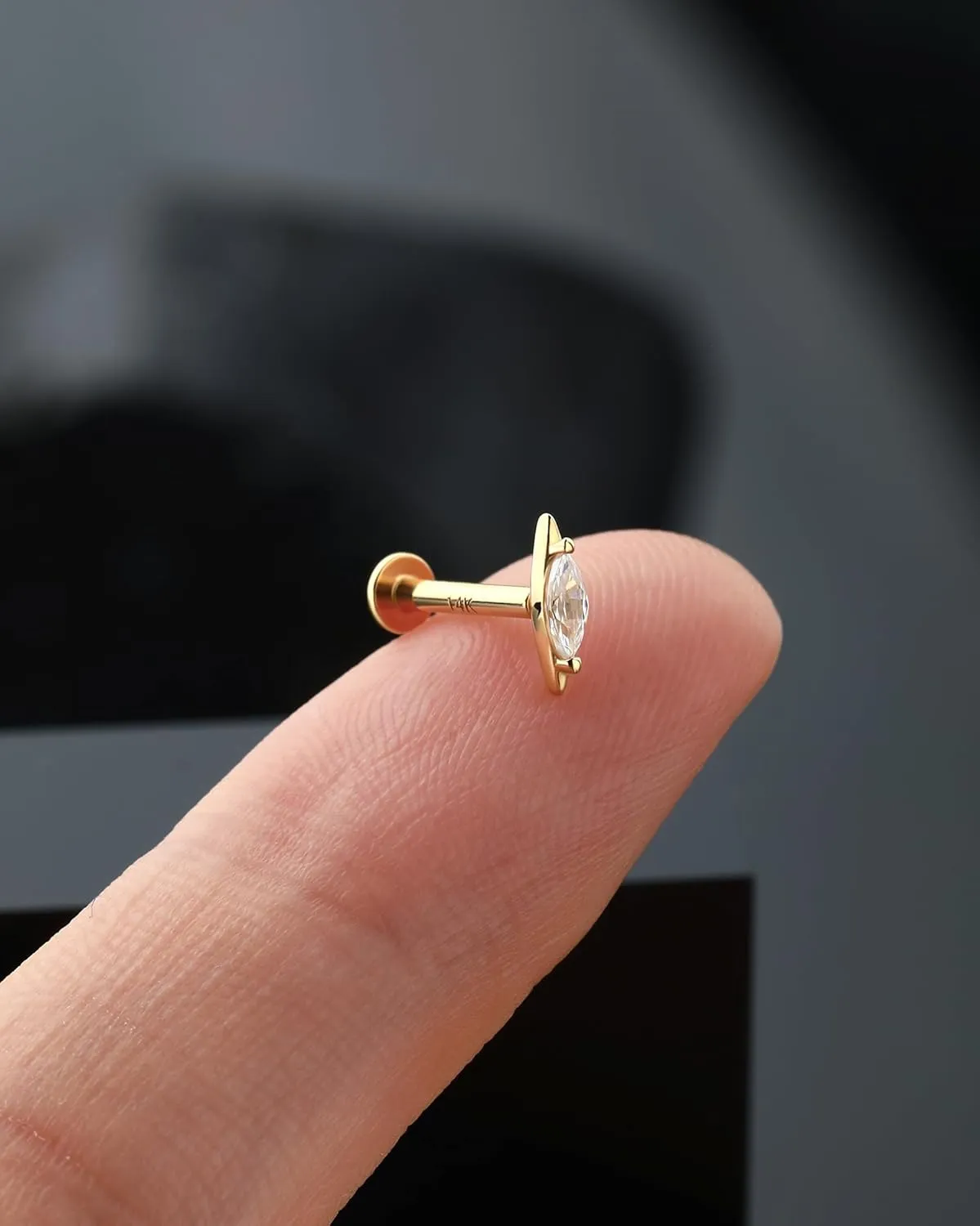 Jewseen 14K Gold Cartilage Stud Earring 16g Flat Back Helix Tragus Conch Piercing JewelryPush-in Labret Stud for Women