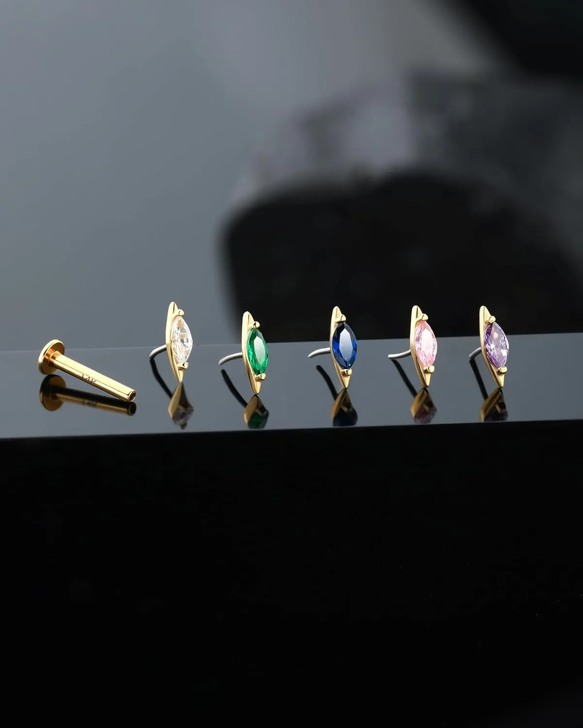 Jewseen 14K Gold Cartilage Stud Earring 16g Flat Back Helix Tragus Conch Piercing JewelryPush-in Labret Stud for Women