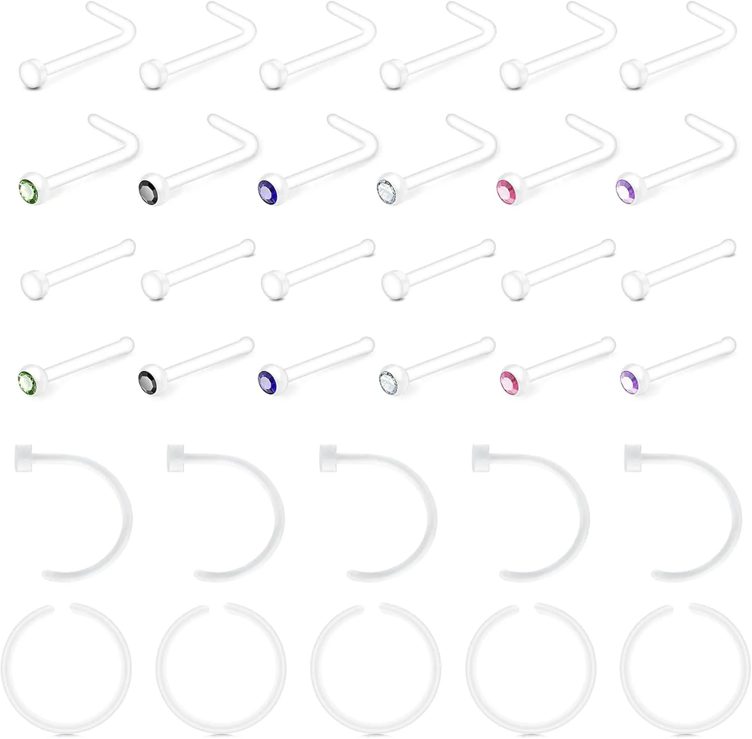 JFORYOU 18-20G Clear Acrylic Nose Ring Bioflex Stud Retainer Nose Piercing Body Jewelry for Men Women