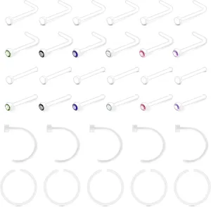 JFORYOU 18-20G Clear Acrylic Nose Ring Bioflex Stud Retainer Nose Piercing Body Jewelry for Men Women