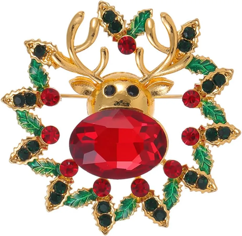 JOY Christmas Brooches Pin for Women - Deer, Butterfly, Elk Crystal Pins, Santa Candy Cane Brooch Jewelry
