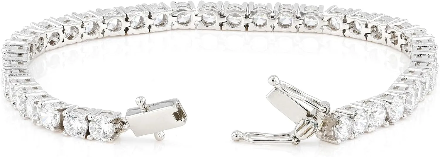 JTV Cubic Zirconia Tennis Bracelet - Rhodium Plated Sterling Silver - CZ Tennis Bracelets for Women - 18k Gold Plated Tennis Bracelet for Women - Silver Tennis Bracelet for Women
