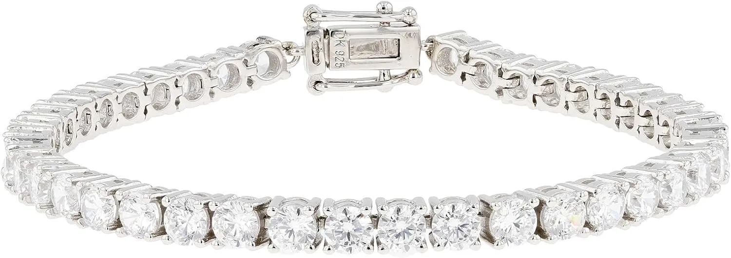 JTV Cubic Zirconia Tennis Bracelet - Rhodium Plated Sterling Silver - CZ Tennis Bracelets for Women - 18k Gold Plated Tennis Bracelet for Women - Silver Tennis Bracelet for Women