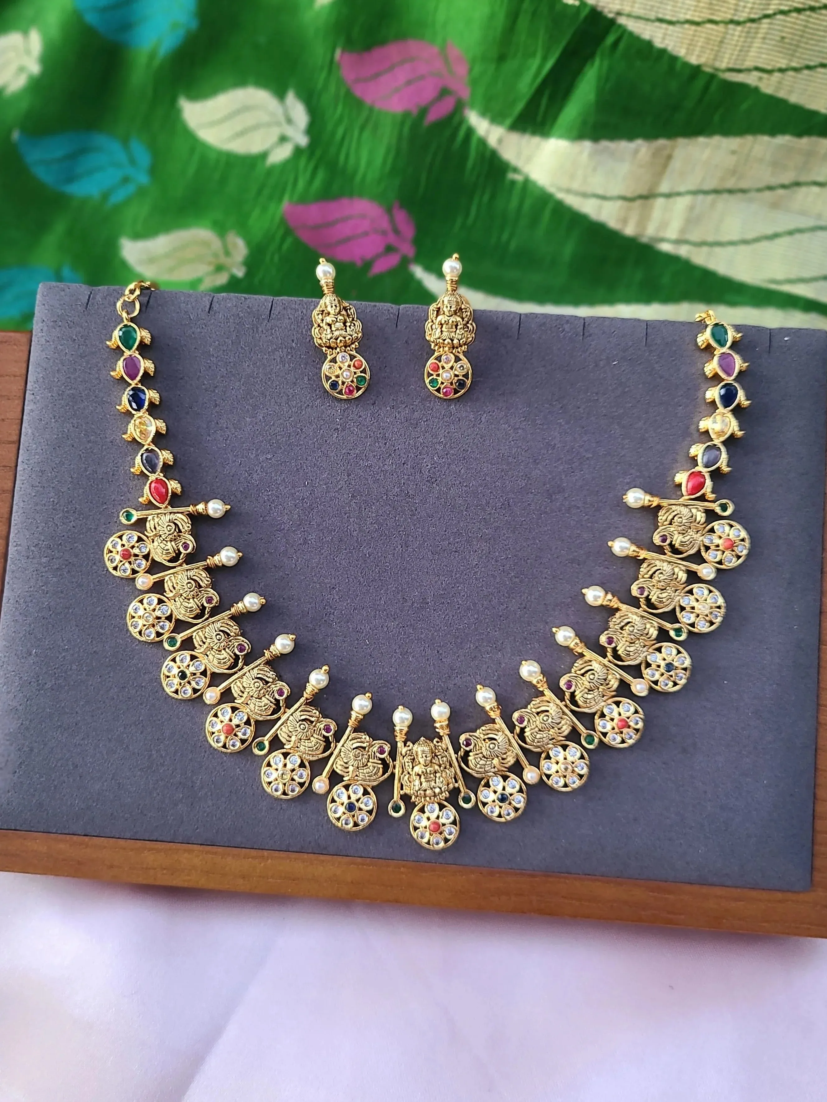 Kamala designer gold plated necklace set in Ruby