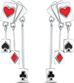 KEQ Poker Huggie Hoop Earrings 925 Sterling Silver Casual Casino Hearts and Spades Playing cards Simulate Cool Funny Earrings for Women