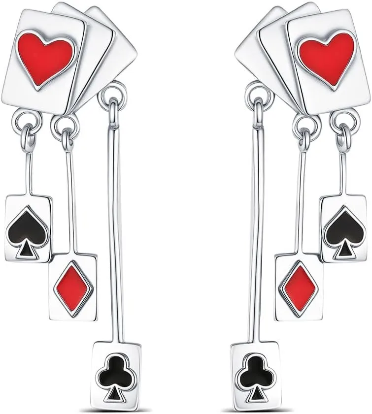 KEQ Poker Huggie Hoop Earrings 925 Sterling Silver Casual Casino Hearts and Spades Playing cards Simulate Cool Funny Earrings for Women