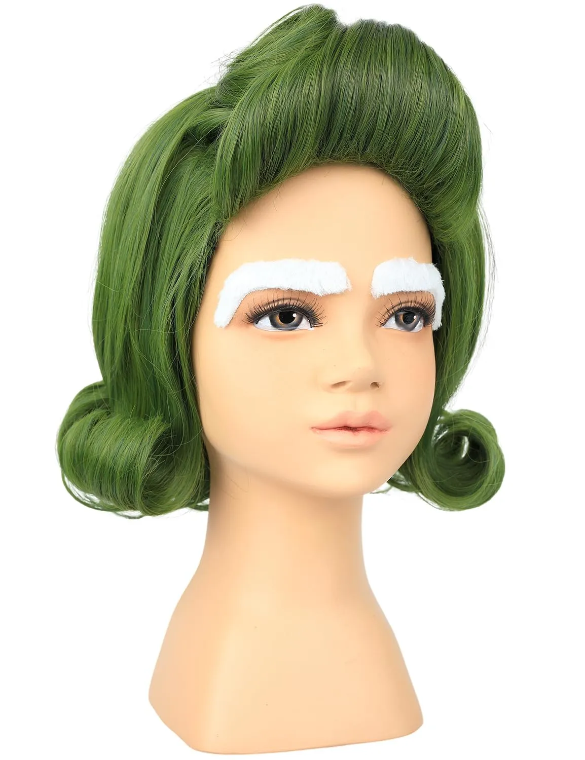 Kids Short Olive Green Cosplay Wig with White Eyebrows for Halloween Costume Party (Kids Olive Green Wig)