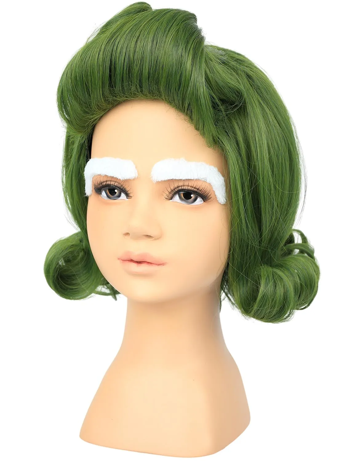 Kids Short Olive Green Cosplay Wig with White Eyebrows for Halloween Costume Party (Kids Olive Green Wig)