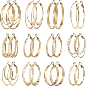 Kigeli 12 Pairs Hoop Earrings for Women Multipack Silver Gold Stainless Steel Lightweight Hoop Earrings Set for Girls