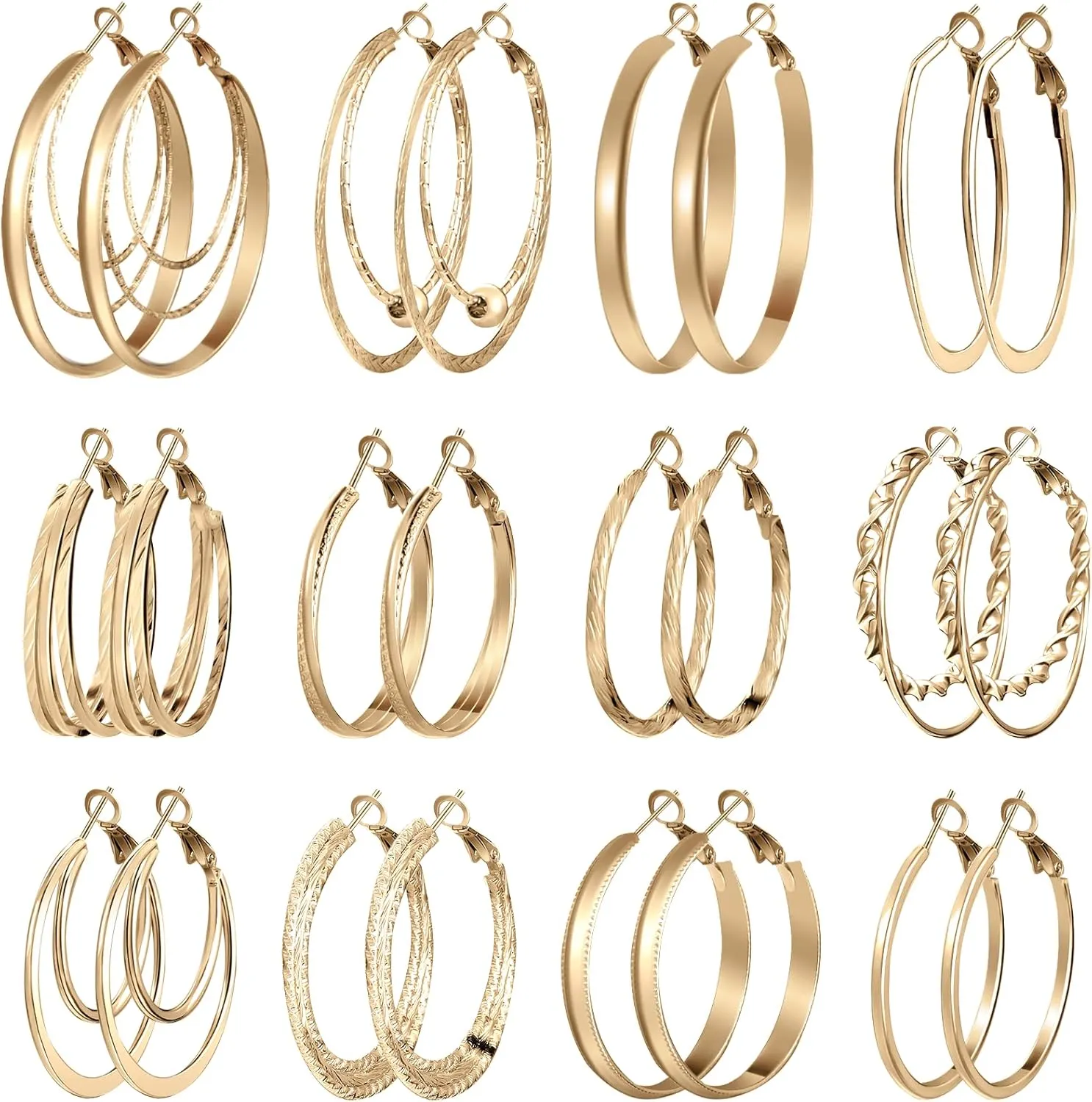 Kigeli 12 Pairs Hoop Earrings for Women Multipack Silver Gold Stainless Steel Lightweight Hoop Earrings Set for Girls