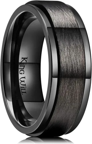 King Will 8mm Black/Silver/Gold Stainless Steel Spinner Ring For Men Women Stress Anxiety Relief Fidget Ring Unisex Adults Teens Brushed/Sand Blast/Cross Sand/Polished/Grooved Center Comfort Fit