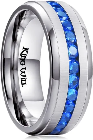 King Will 8mm Gold Titanium Ring GEM Mens Cubic Zircon Stones Flat Style Groove Wedding Ring High Polished for Women Men Beveled Polished Edge