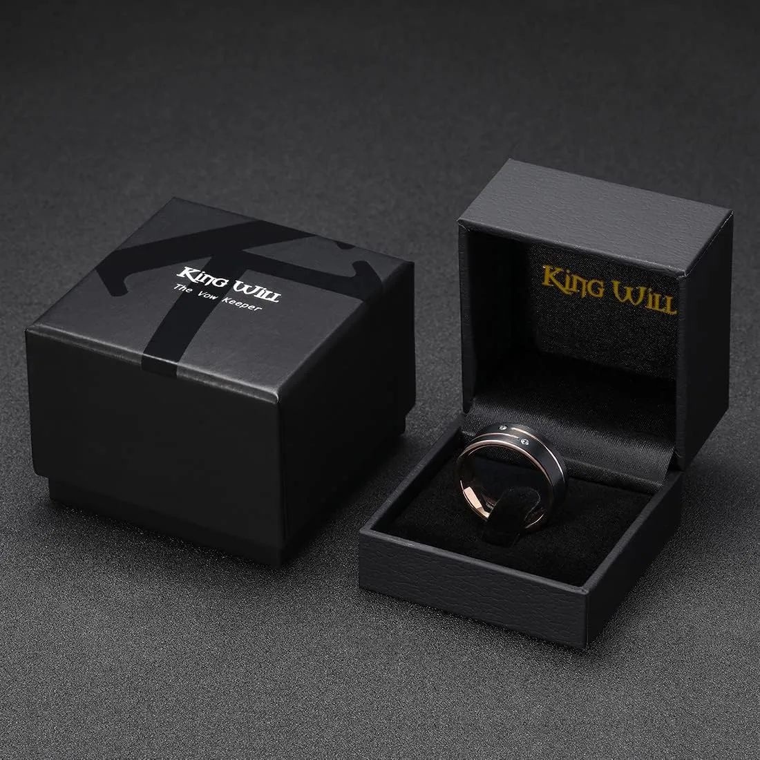 King Will 8mm Tungsten Carbide Wedding Band for Men Black Gold Silver Plated Groove Cubic Zircon Inlay Promise Ring For Him