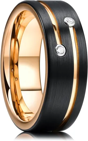 King Will 8mm Tungsten Carbide Wedding Band for Men Black Gold Silver Plated Groove Cubic Zircon Inlay Promise Ring For Him